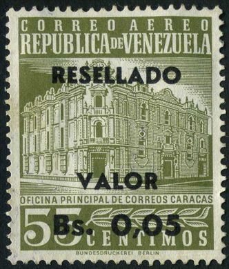 Venezuela - 1965 - Oficina Principal de Correos Caracas Aereo Resellado - 0.05Bs sobre 55C