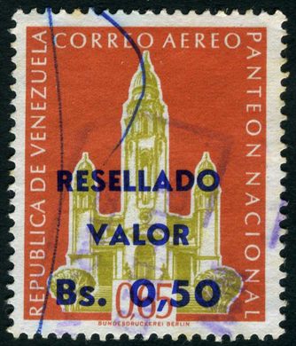 Venezuela - 1965 - Panteon Nacional Aereo Resellado - 0.50Bs sobre 0.65Bs