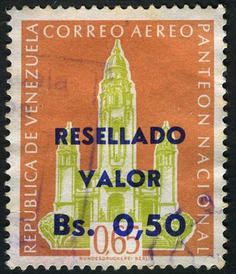 Venezuela - 1965 - Panteon Nacional Aereo Resellado - 0.50Bs sobre 0.65Bs