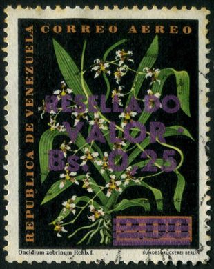 Venezuela - 1965 - Orquideas Resellado - Oncidium zebrinum - 0.25Bs