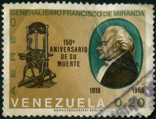 Venezuela - 1966 - 150 Aniversario Muerte Francisco de Miranda - Imprensa - Aereo - 0.20Bs