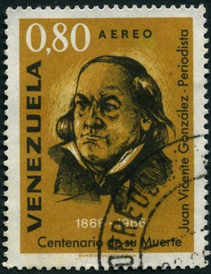 Venezuela - 1966 - Centenario Muerte Juan Vicente Gonzalez Periodista Aereo - 0.80Bs