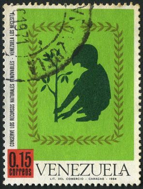 Venezuela - 1968 - Conserve los Recursos Naturales Renovables - Emblema Nino y Planta - 0.15Bs
