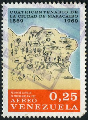 Venezuela - 1969 - Cuatricentenario Maracaibo - Plano Villa 1562 - 0.25Bs Aereo