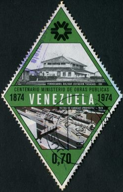 Venezuela - 1974 - Centenario Ministerio de Obras Publicas - Ferrocarril y Metro de Caracas - 0.70Bs