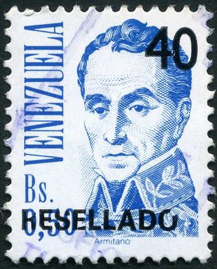 Venezuela - 1981 - Bolivar Armitano Resellado - 40Bs sobre 0.50Bs
