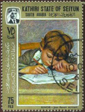 Aden Kathiri de Seiyun (Protetorado Britanico) - 1967 - Pinturas Renoir Jean Renoir Escrevendo - 75Fils