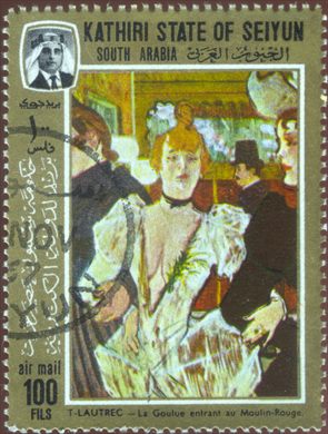 Aden Kathiri de Seiyun (Protetorado Britanico) - 1967 - Pinturas Toulouse-Lautrec La Goulue Aereo - 100Fils