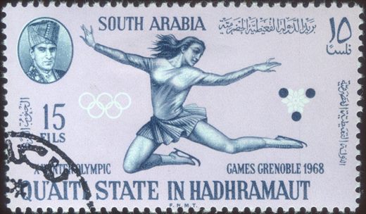 Aden Quaiti de Shihr e Mukalla (Protetorado Britanico) - 1967 - Olimpiadas Inverno Grenoble 1968 Patinagem Artistica - 15Fils