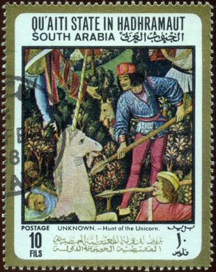 Aden Quaiti de Shihr e Mukalla (Protetorado Britanico) - 1967 - Pinturas Caca ao Unicornio - 10Fils
