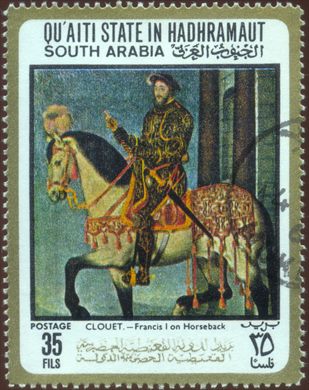 Aden Quaiti de Shihr e Mukalla (Protetorado Britanico) - 1967 - Pinturas Clouet Francisco I a Cavalo - 35Fils