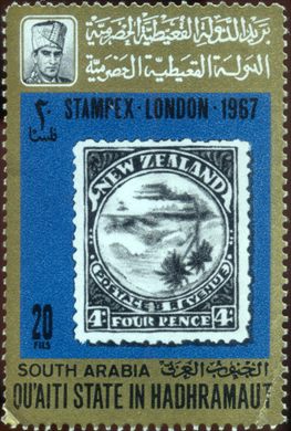 Aden Quaiti de Shihr e Mukalla (Protetorado Britanico) - 1967 - Stampex London 1967 Selo Nova Zelandia - 20Fils