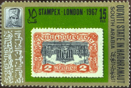 Aden Quaiti de Shihr e Mukalla (Protetorado Britanico) - 1967 - Stampex London 1967 Selo Austria - 15Fils