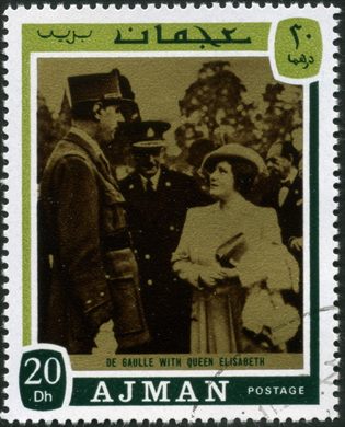 Ajman - 1971 - De Gaulle - Rainha Mae Elizabeth - 20Dh