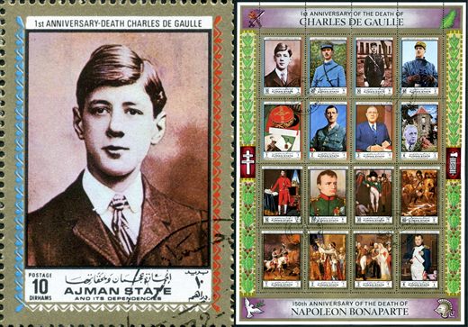 Ajman - 1971 - De Gaulle e Napoleao - De Gaulle Jovem - 10Dh