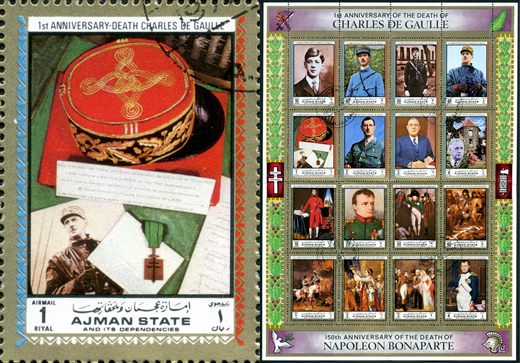 Ajman - 1971 - De Gaulle e Napoleao - Quepi e Cruz de Lorena - 1R