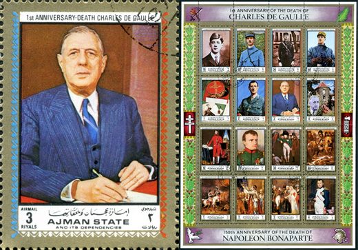 Ajman - 1971 - De Gaulle e Napoleao - De Gaulle Presidente - 3R