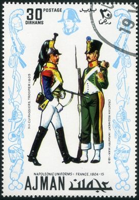 Ajman - 1971 - Fardas Napoleonicas 9 Couraceiros e Regimento Croata - 30Dh