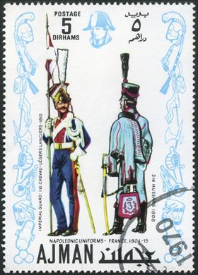 Ajman - 1971 - Fardas Napoleonicas Guarda Imperial Lanceiros e 3 Hussardos - 5Dh