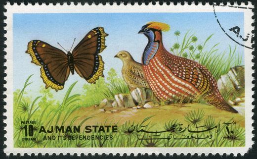 Ajman - 1972 - Borboletas e Aves - 10Dh