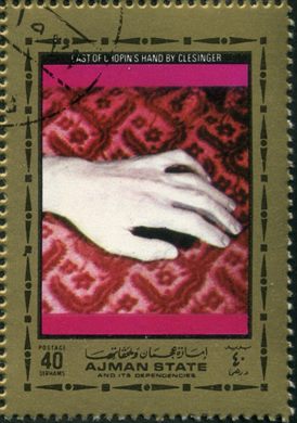 Ajman - 1972 - Chopin - Molde da Mao por Clesinger - 40Dh