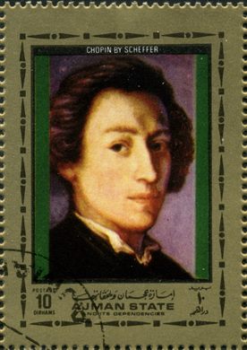 Ajman - 1972 - Chopin - Retrato por Scheffer - 10Dh