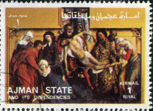 Ajman - 1972 - Vida de Cristo Descida da Cruz - 1R