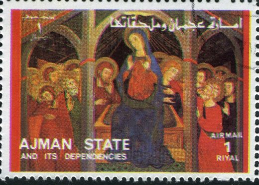 Ajman - 1972 - Vida de Cristo Madonna Entronizada - 1R