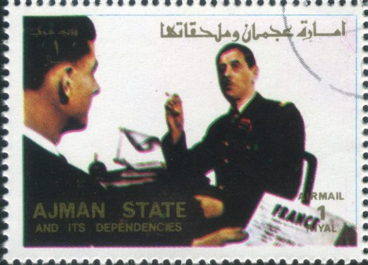 Ajman - 1972 - Personalidades Politicas - De Gaulle em Conversa - 1R