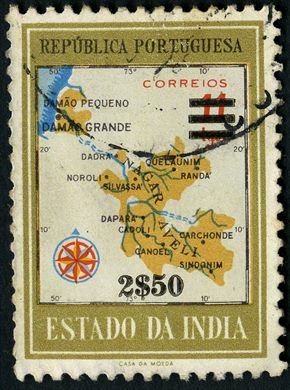 India Portuguesa - 1959 - Sobrecarga Mapa de Damao e Nagar Aveli - 2Esc50