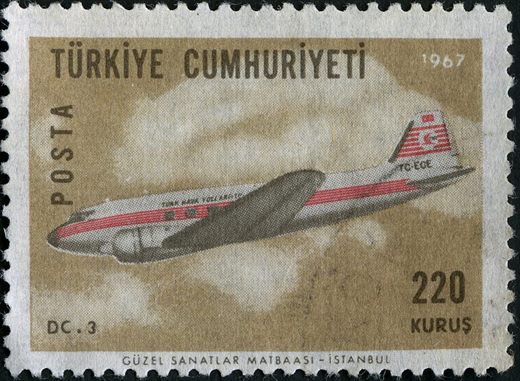 Turquia - 1967 - Aviao DC3 - 220Kurus