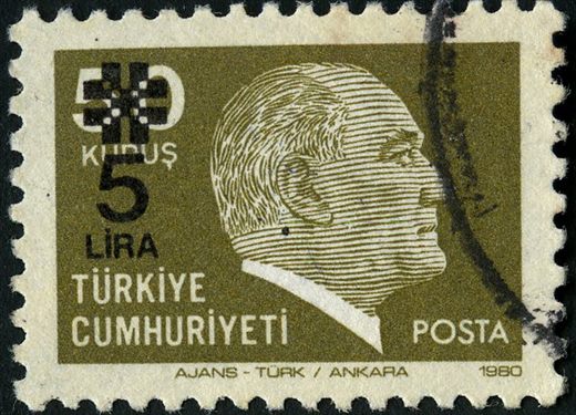 Turquia - 1980 - Ataturk Definitivo Sobrecarga Ajans-Turk - 5Lira sobre 5K