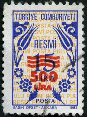 Turquia - 1983 - Resmi Basin Ofset Sobretaxa - 500Lira sobre 15Lira