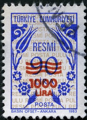 Turquia - 1983 - Resmi Basin Ofset Sobretaxa - 1000Lira sobre 90Lira