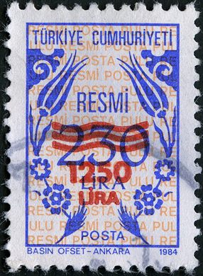 Turquia - 1984 - Resmi Basin Ofset Sobretaxa - 1250Lira sobre 250Lira