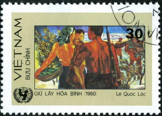 Vietname - 1985 - ONU 40 Anos - Pintura Giu Lay Hoa Binh Le Quoc Loc - 30Xu