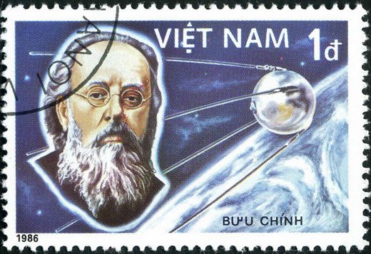 Vietname - 1986 - Espaco - Tsiolkovsky e Sputnik - 1D
