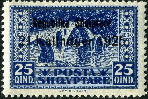 Albania - 1925 - Sobrecarga Republika 21 Kallnduer - Ponte Vezirit - 25Q