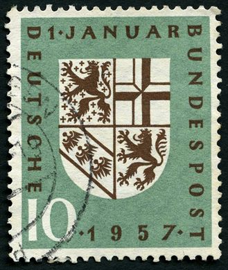 Alemanha Ocidental - 1957 - Integracao do Sarre - Brasao do Sarre - 10Pf