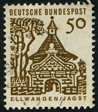 Alemanha Ocidental - 1964 - Edificios Alemaes - Schlosstor Ellwangen - 50Pf