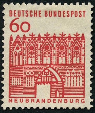 Alemanha Ocidental - 1964 - Edificios Alemaes - Treptower Tor Neubrandenburg - 60Pf