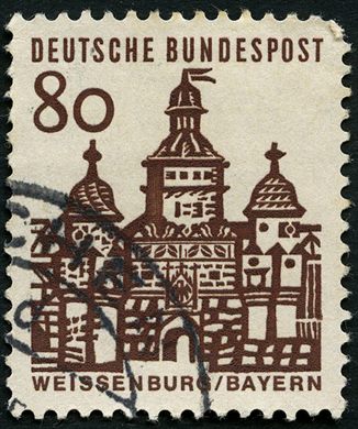 Alemanha Ocidental - 1964 - Edificios Alemaes - Ellinger Tor Weissenburg - 80Pf