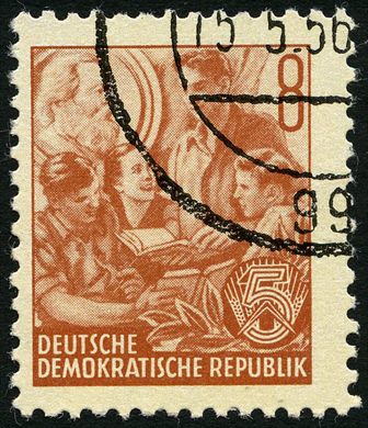 Alemanha Oriental - 1953 - Funfjahresplan - Studenten com Karl Marx - 8Pf