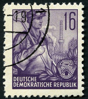 Alemanha Oriental - 1953 - Funfjahresplan - Bergmann mit Stalinallee - 16Pf