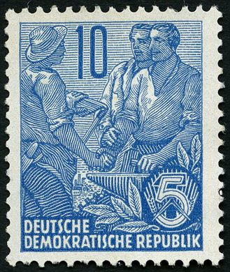Alemanha Oriental - 1955 - Funfjahresplan - Bauer und Arbeiter - 10Pf