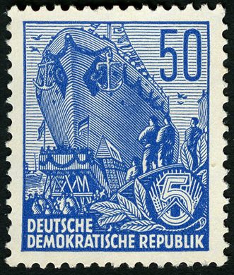 Alemanha Oriental - 1955 - Funfjahresplan - Hochseeschiff - 50Pf