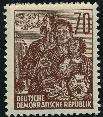 Alemanha Oriental - 1955 - Funfjahresplan - Familie mit Friedenstaube - 70Pf