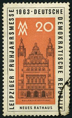 Alemanha Oriental - 1963 - Leipziger Fruhjahrsmesse - Neues Rathaus - 20Pf