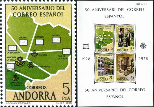 Andorra (Espanhola) - 1978 - 50 Aniv Correio Espanhol - Oficinas Postales - 5Ptas
