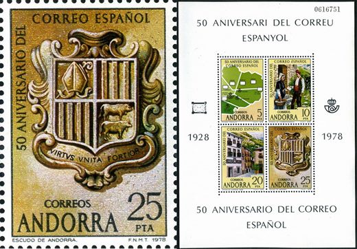 Andorra (Espanhola) - 1978 - 50 Aniv Correio Espanhol - Escudo de Andorra - 25Ptas